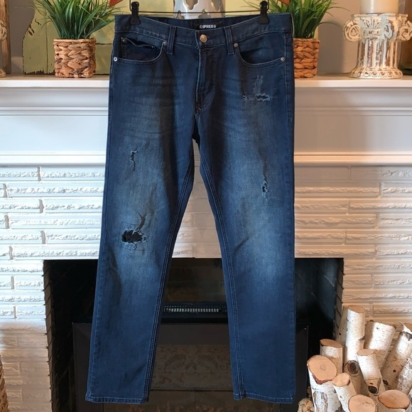 Express Other - Express Dark Wash Distressed Stretch Slim Fit Jeans Men’s Size 34x32